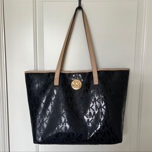 Michael Kors Large Black Patent Monogram Tote Bag
